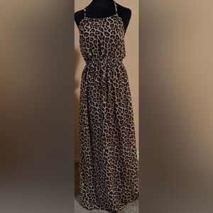 Super Sexy Leopard Maxi Slip Dress. Stunning silhouette.  Halter dress